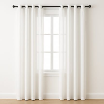 Sheer white window curtains with floral embroidery for modern bedroom decor