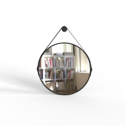 Stylish round mirror with black frame for vanity or hallway wall