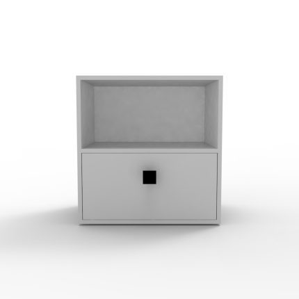 1,Modern oak bedside table with two drawers and matte black handles — minimalist bedroom furniture